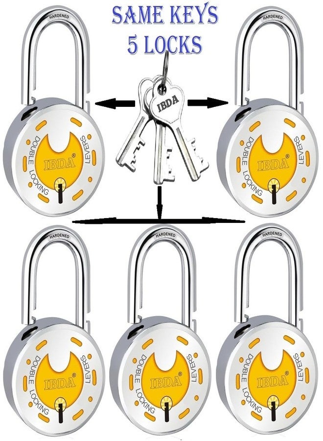 IBDA 5 Locks with Same Key | Multiple Lock with Single Key | Steel Body | for Home, Shutter, gate, Door, Shop, Office, Outdoor-Indoor use (Pack of 5 Locks with 3 Same Keys) - Image 2